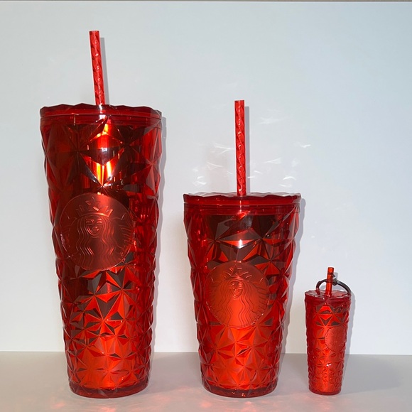 Starbucks Other - 🎁 Starbucks 2023 Winter Collection Deep Red Jeweled 16 & 24 Oz Keychain Set